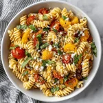 A delicious plate of Bruschetta Pasta Salad With Mini Mozzarella Balls