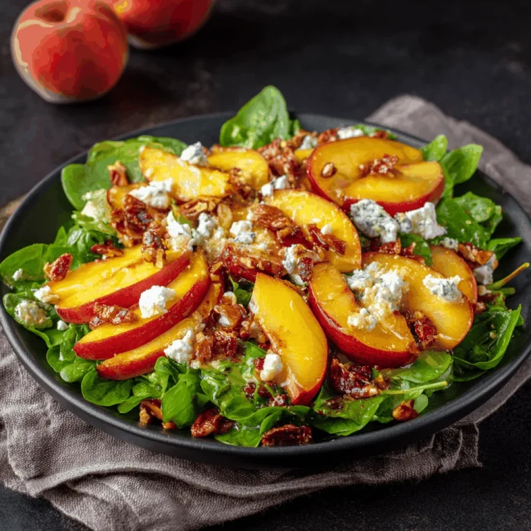 Delicious peach salad with fresh mozzarella, basil, walnuts, and balsamic glaze.