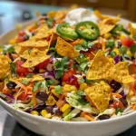 Close-up view of a colorful bowl of Frito Cowboy Cabbage with vibrant ingredients.