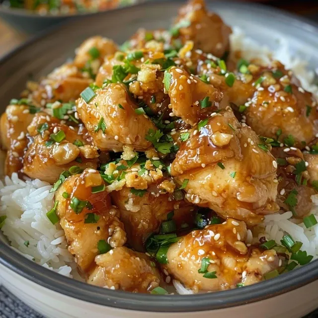 Close-up of juicy Chilli Chicken garnished with colorful vegetables.