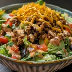 A close-up view of creamy taco salad dressing in a clear bowl, showcasing its rich texture.