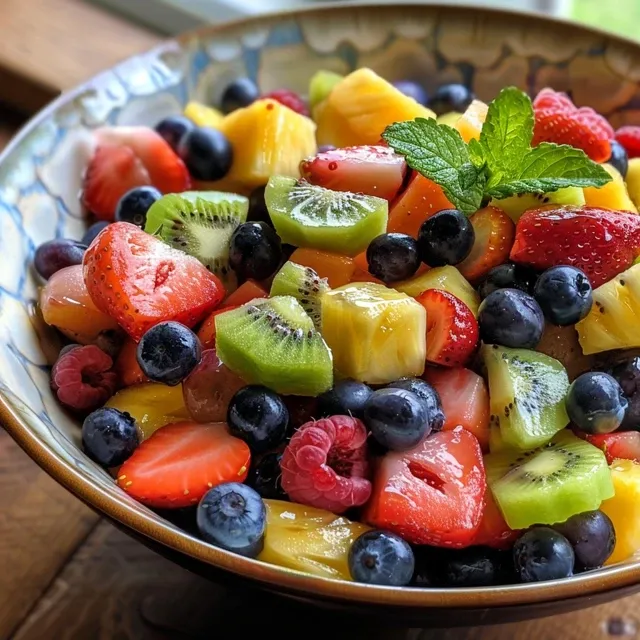Bright and fresh fruit salad with diced pineapple, watermelon, and halved grapes.