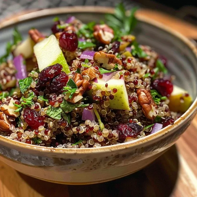 A delicious quinoa apple salad featuring diced apples, cranberries, and walnuts.