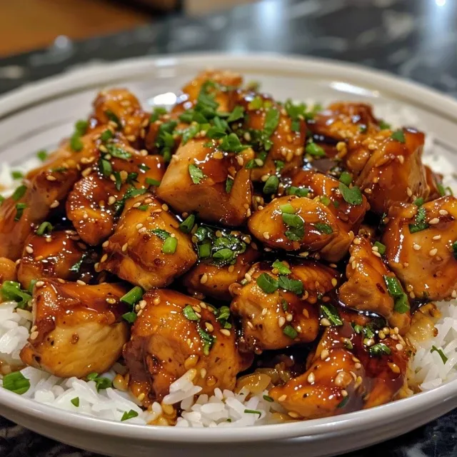 Side view of a plate of Chilli Chicken showcasing its rich colors and textures.