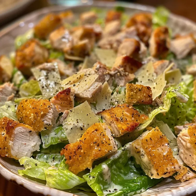 Close-up of a Low Carb Caesar Salad with chicken, featuring crisp romaine lettuce and parmesan.
