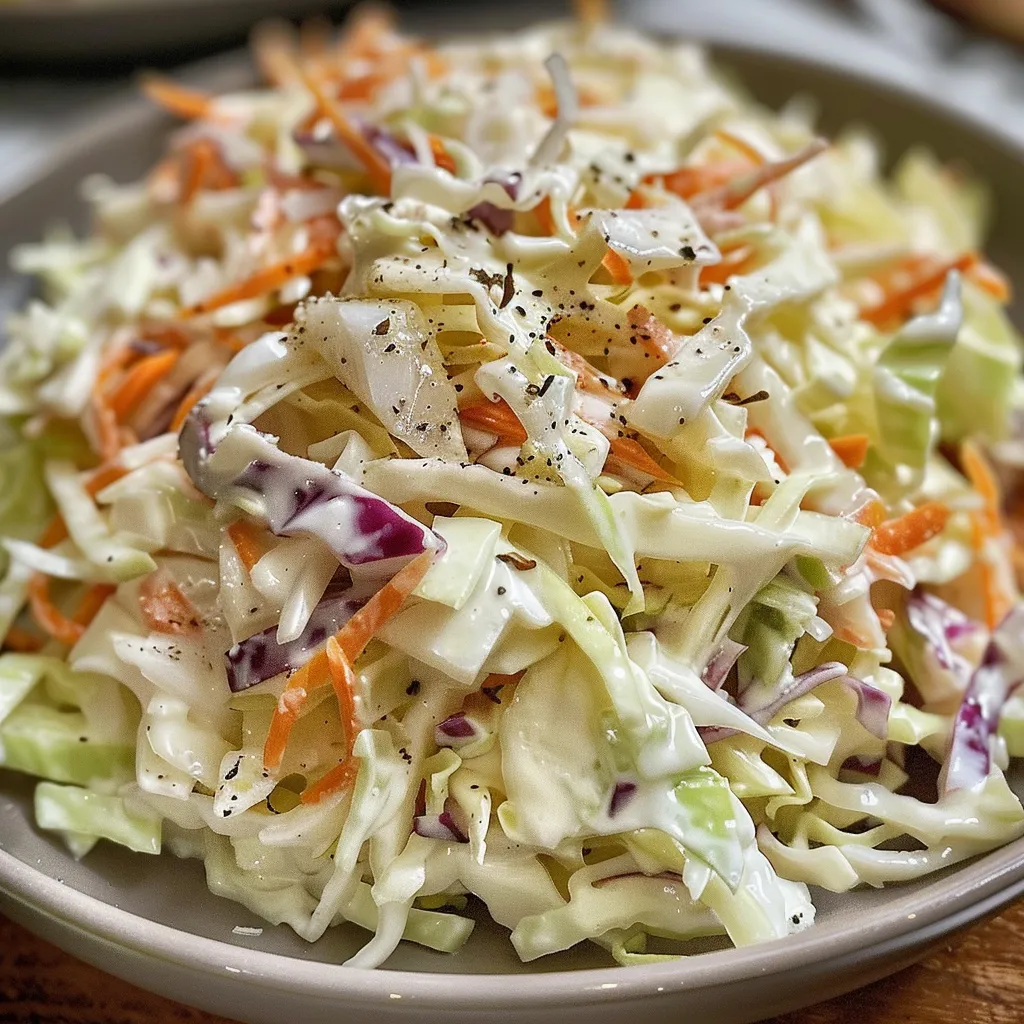 Delicious classic coleslaw in a bowl, showcasing a creamy texture with grated vegetables.