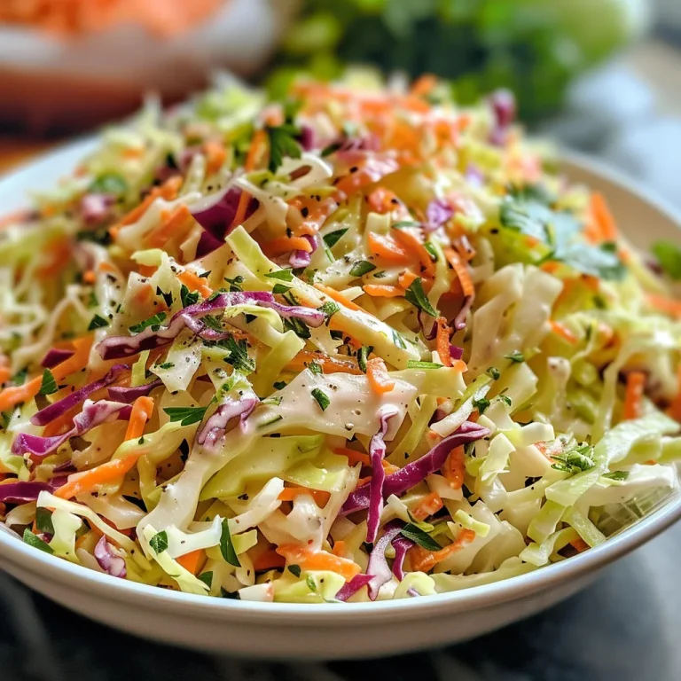 Close-up of creamy coleslaw with vibrant green cabbage and orange carrot.