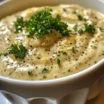 Close-up view of creamy homemade Caesar dressing in a small bowl.