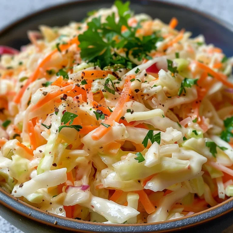 Crunchy Coleslaw That Dances on Your Taste Buds A close-up view of a bowl filled with colorful coleslaw, showcasing shredded cabbage and carrots.