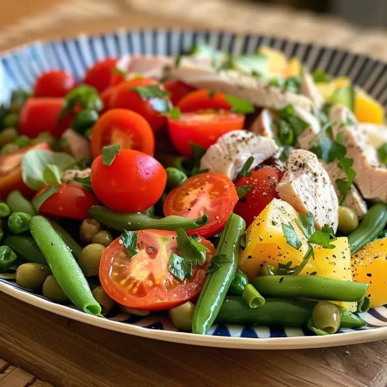 Transform Your Dinner with This Vibrant Salade Nicoise Delight! A close-up side view of a colorful Salade Nicoise featuring vibrant ingredients.