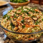 Close-up of a vibrant Oriental salad with Ramen noodles and mixed vegetables.