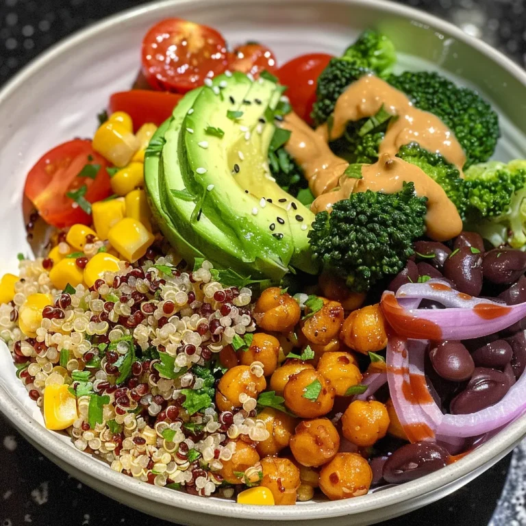 Close-up view of a colorful quinoa power bowl with fresh ingredients.
