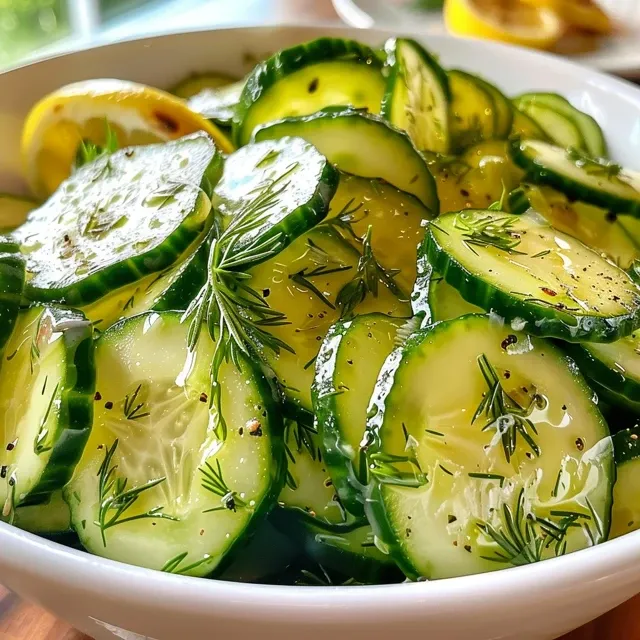 Freshly prepared Zesty Lemon Dill Cucumber Salad served in a bowl.