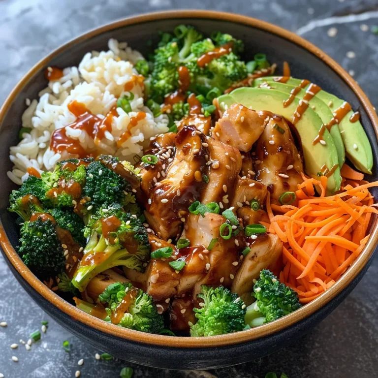 Close-up of a serving of teriyaki chicken bowl with chicken thighs, rice, and vegetables.
