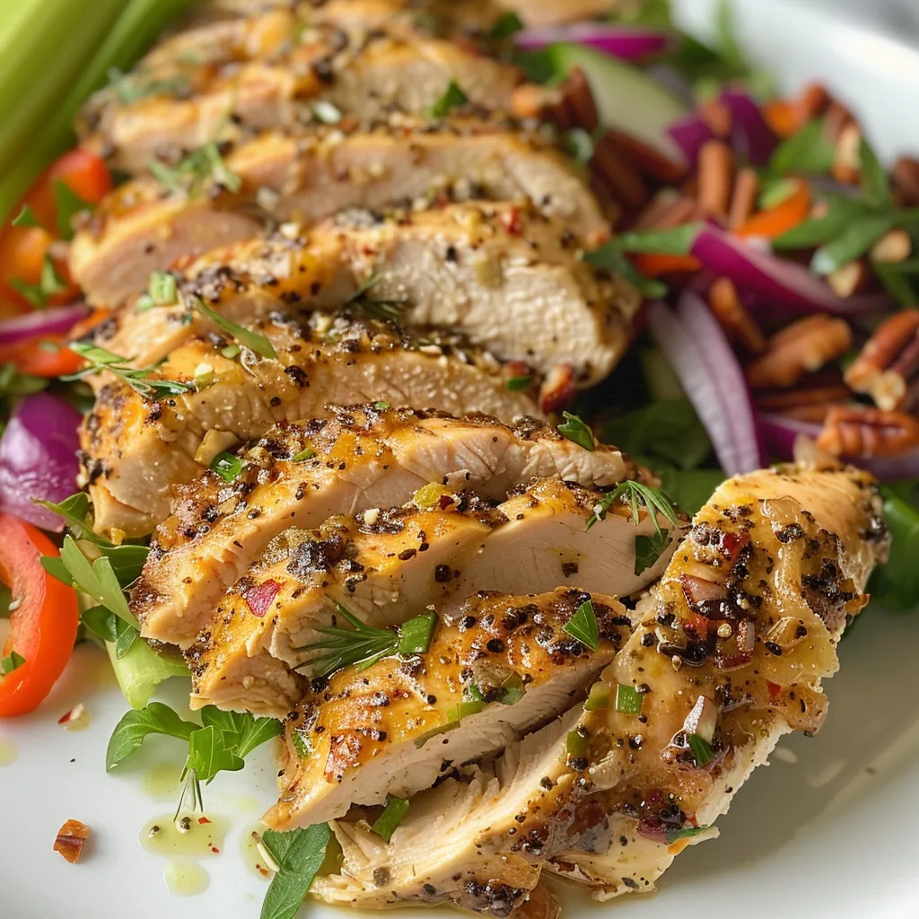 A vibrant plate of Air Fryer Chicken Salad with visible ingredients like cranberries, celery, and pecans.