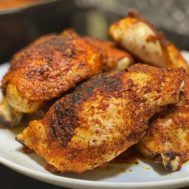 Close-up side view of crispy, golden-brown air fryer chicken thighs.