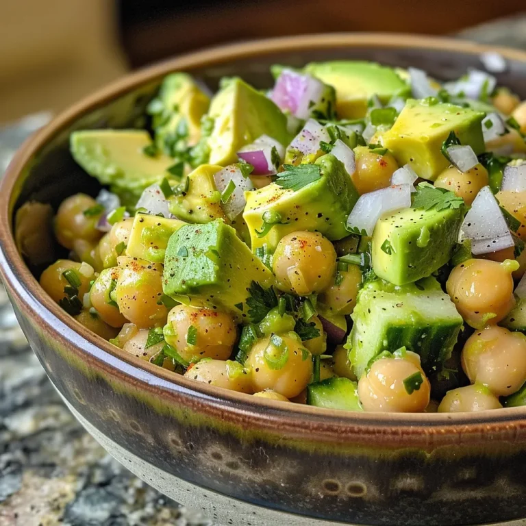 Close-up view of a colorful Chickpea Cucumber Avocado Salad.