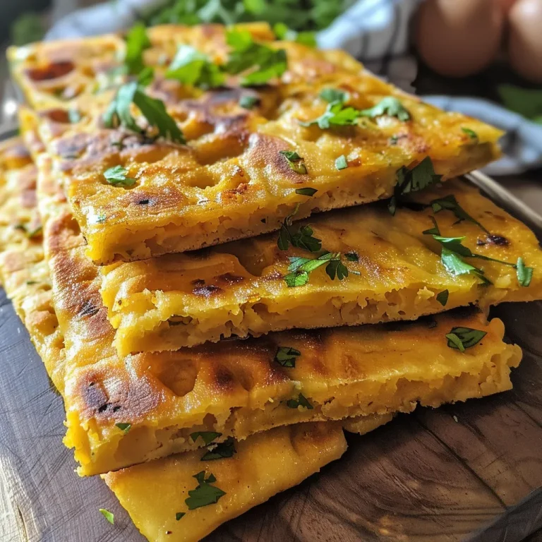 Close-up view of a golden-brown chickpea flour flatbread topped with cottage cheese.