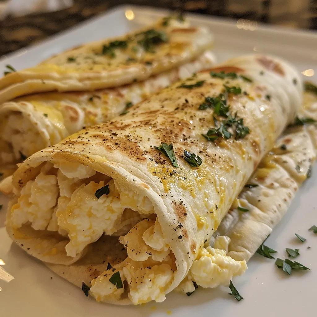 Side view of cottage cheese wraps on a plate, looking fresh and appetizing.