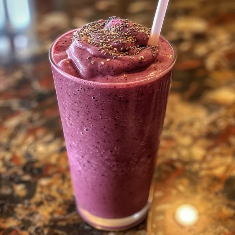 Close-up of a vibrant smoothie made with frozen berries in a glass.
