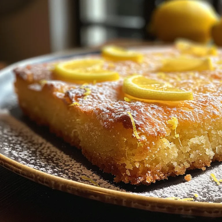 Close-up side view of a moist flourless lemon cake with a smooth surface and decorative zest.