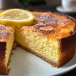 Close-up of a Flourless Ricotta Lemon Almond Cake with a golden crust, topped with lemon zest.