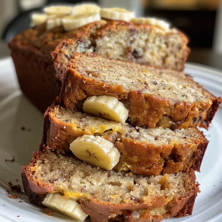 Close-up side view of a freshly baked gluten-free banana bread loaf.
