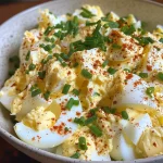 Close-up view of a high protein egg salad on a plate.