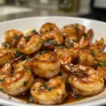 Close-up view of succulent honey garlic shrimp served on a plate.