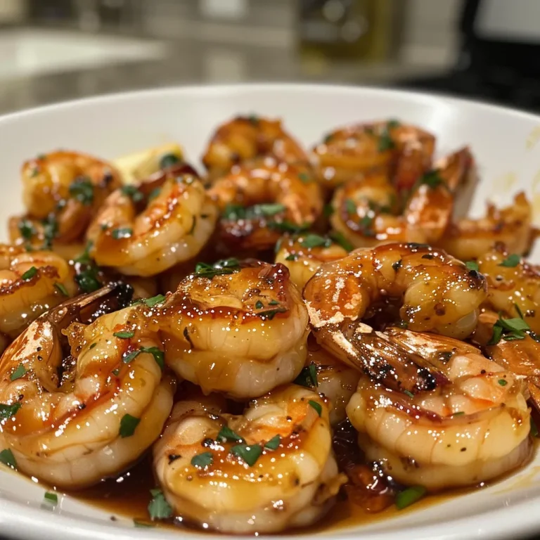 Close-up view of succulent honey garlic shrimp served on a plate.