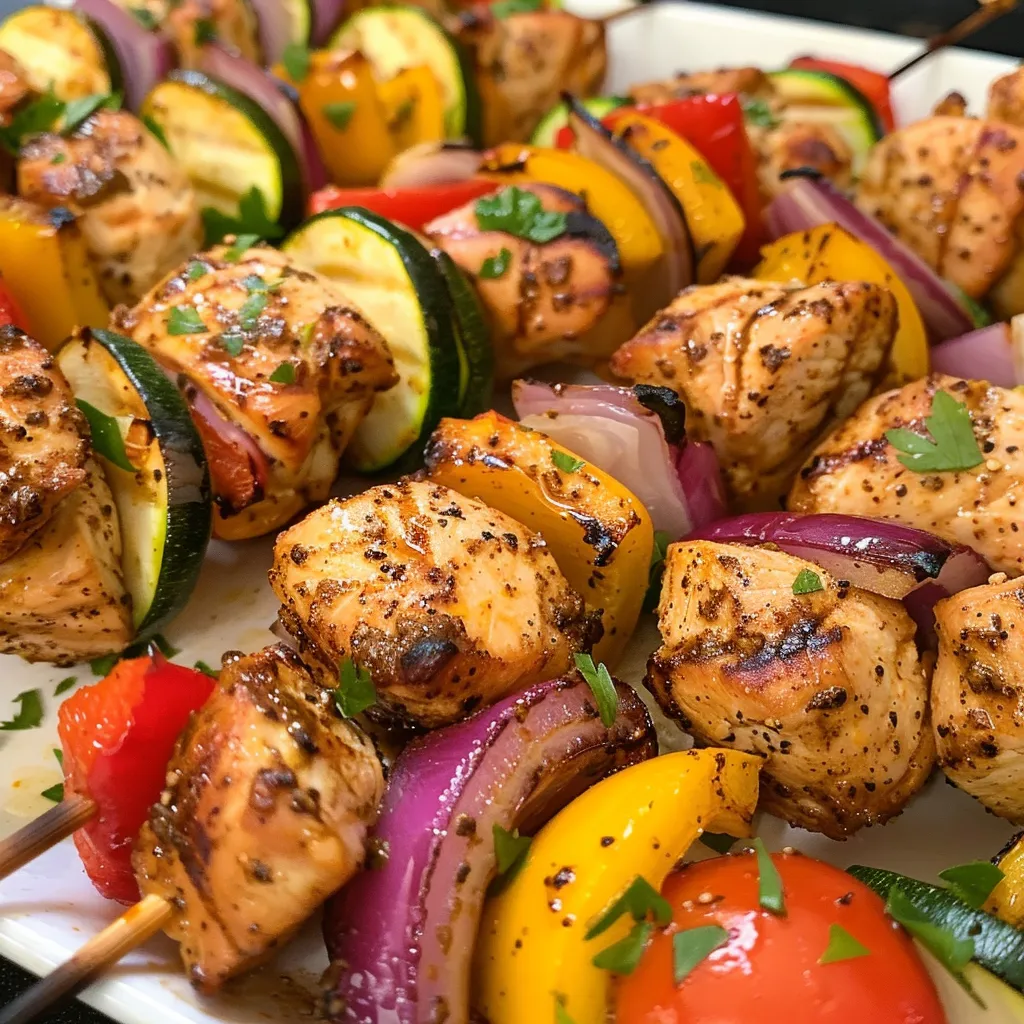 Air fryer chicken kabobs displaying vibrant colors and juicy chunks.