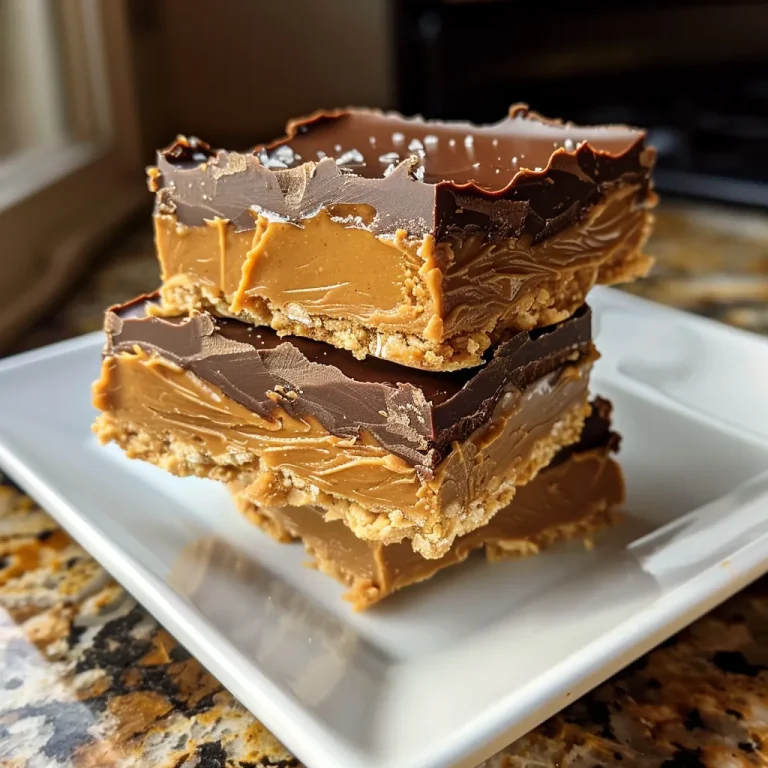 Close-up view of No-Bake Peanut Butter Cup Bars with a creamy texture.