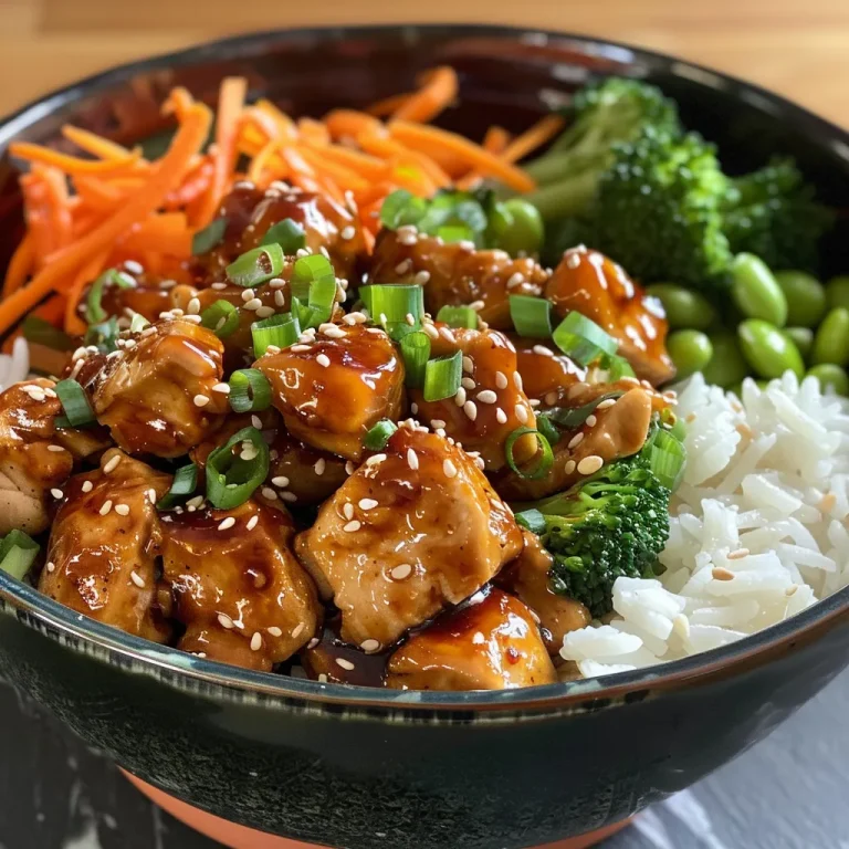 Close-up of a Teriyaki Chicken Bowl with vibrant broccoli, carrots, and rice.