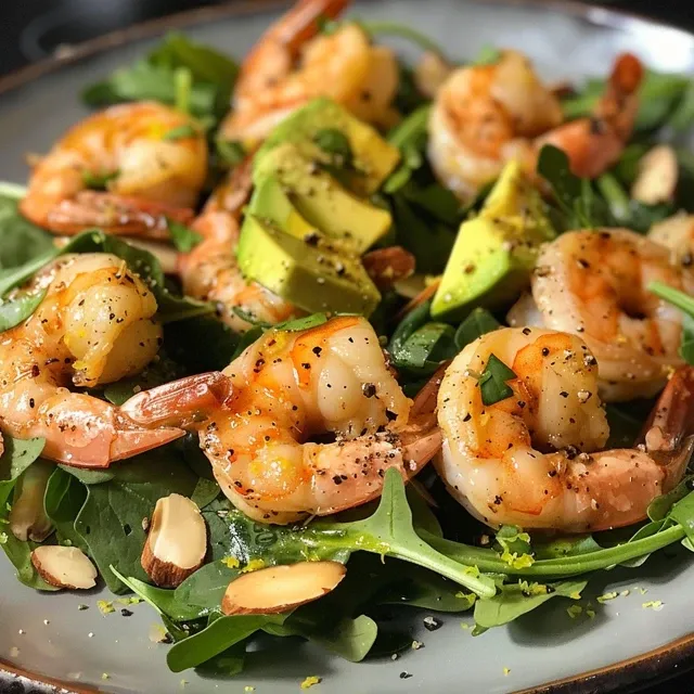 A vibrant Citrus Shrimp and Avocado Salad featuring succulent shrimp and fresh greens.
