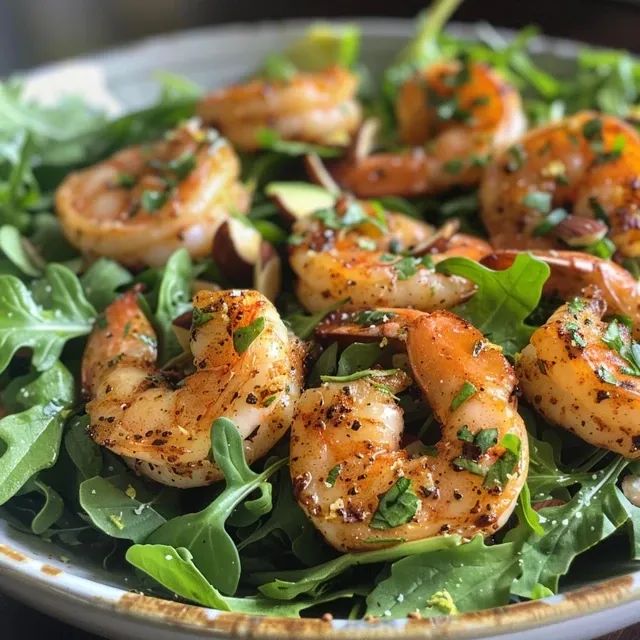 Close-up of a Citrus Shrimp and Avocado Salad, showcasing colorful ingredients like shrimp and avocado slices.