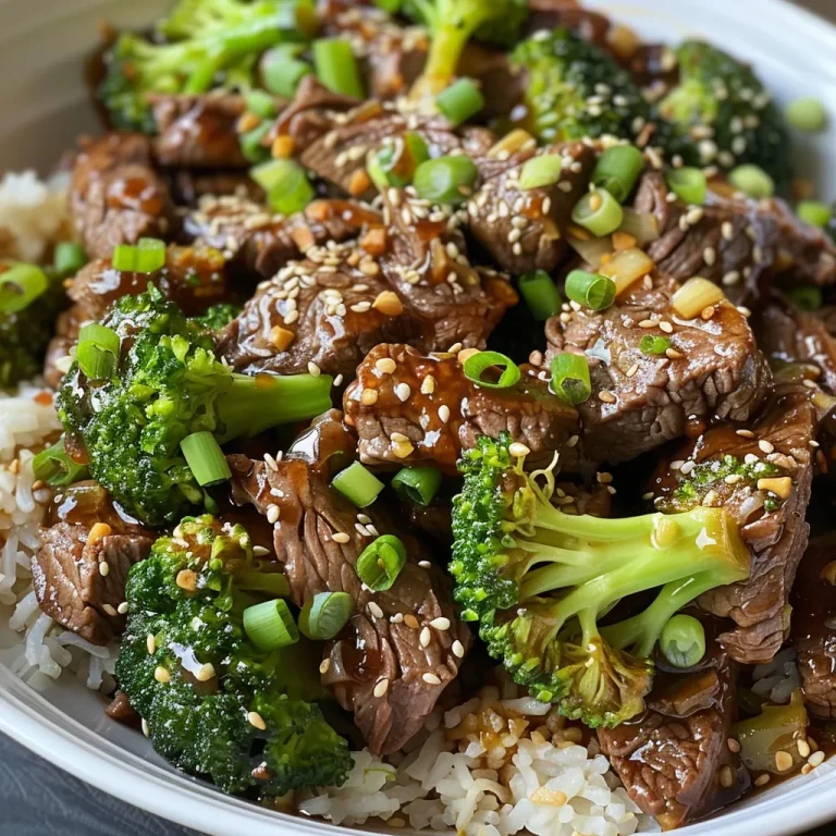 Close-up view of Beef and Broccoli stir-fry with vibrant green broccoli and tender beef slices.