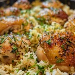 Juicy Chicken Herb Rice served in a bowl with vibrant herbs.