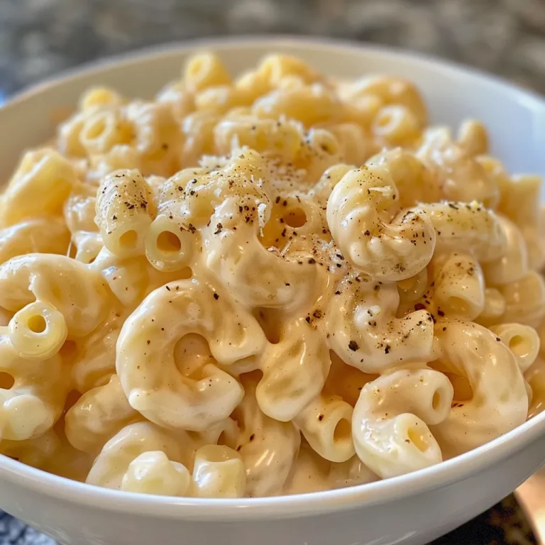 Close-up of creamy macaroni and cheese with a golden crust.
