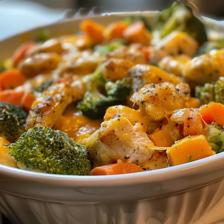 Close-up of a creamy chicken and veggie casserole in a slow cooker, showcasing vibrant colors and textures.