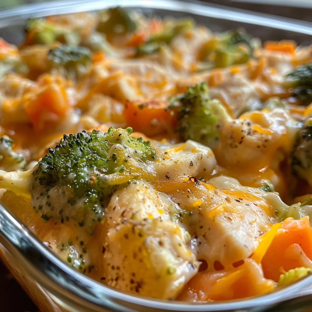 Juicy Crockpot chicken and mixed vegetables in a creamy sauce, viewed from a side angle.