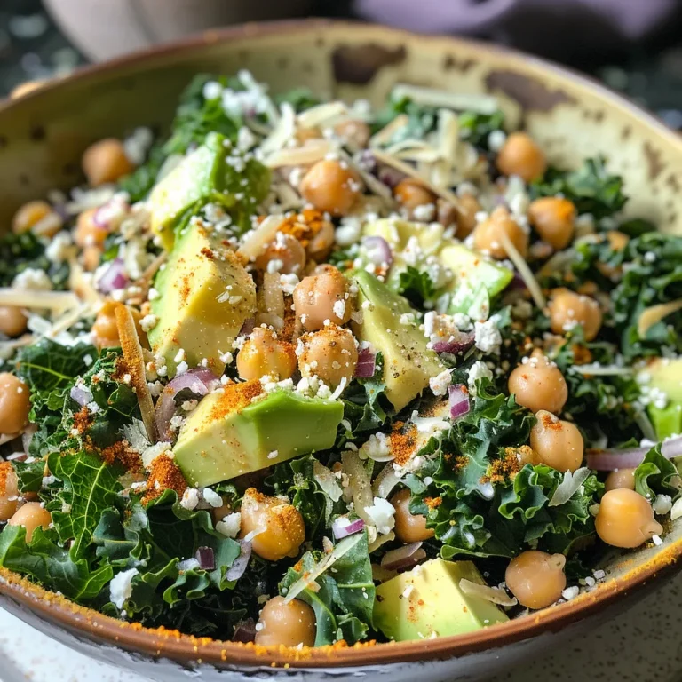 A close-up side view of a vibrant Crunchy Kale Caesar Salad featuring curly kale, romaine lettuce, and colorful toppings.