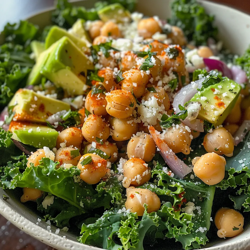 An iPhone captured image of a fresh Crunchy Kale Caesar Salad with layers of greens and various toppings.