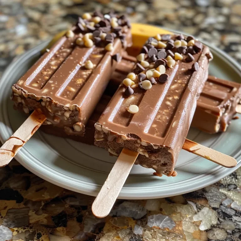 A side view of frozen chocolate covered banana pops arranged on a plate.