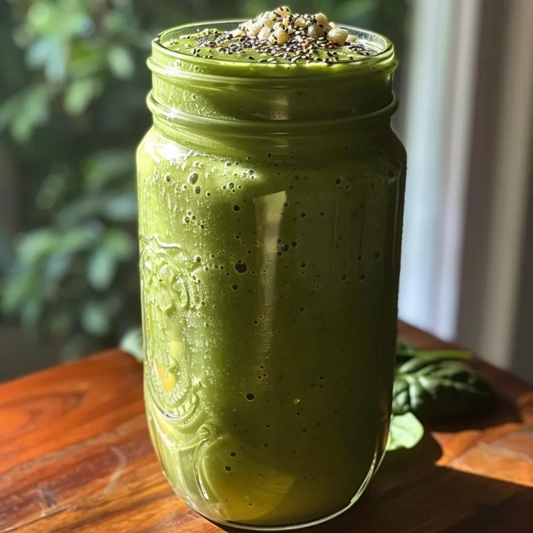 Close-up view of a green protein smoothie in a glass, featuring spinach and bananas.