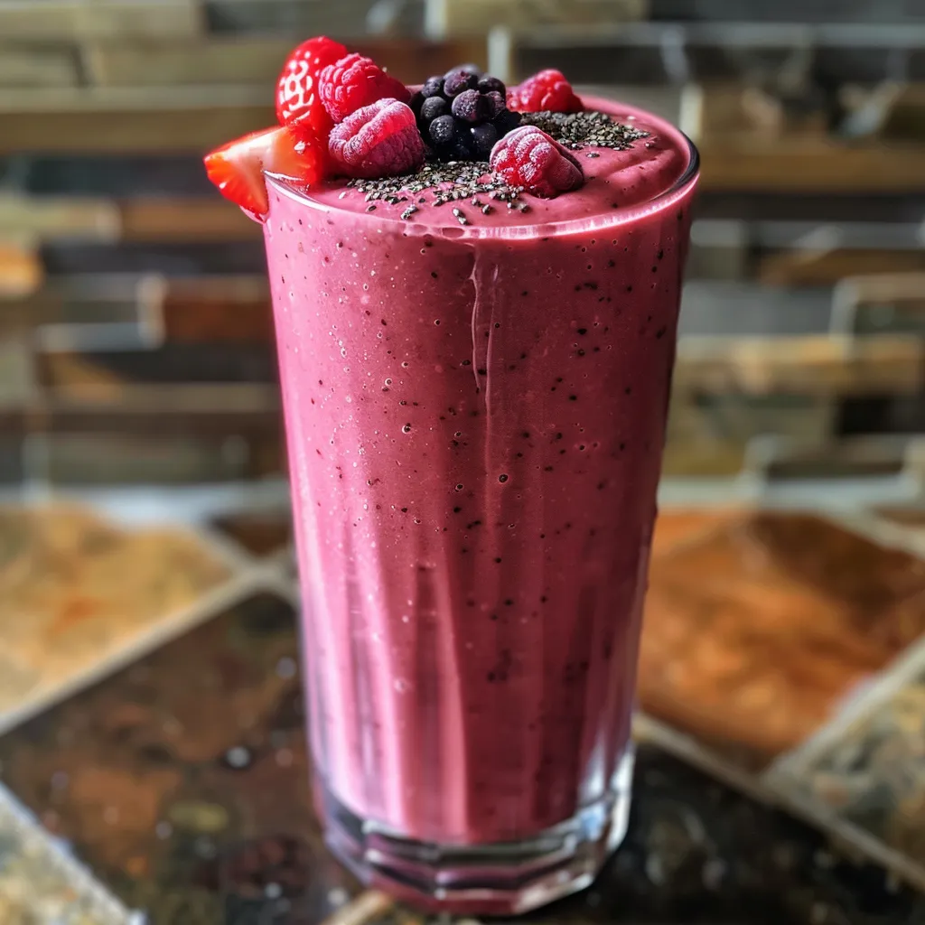 A side view of a healthy berry smoothie with mixed berries and yogurt, captured on a smartphone.