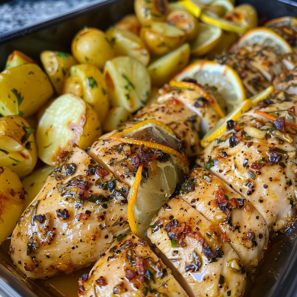 Side view of a vibrant meal prep bowl with juicy chicken, vegetables, and lemon slices.