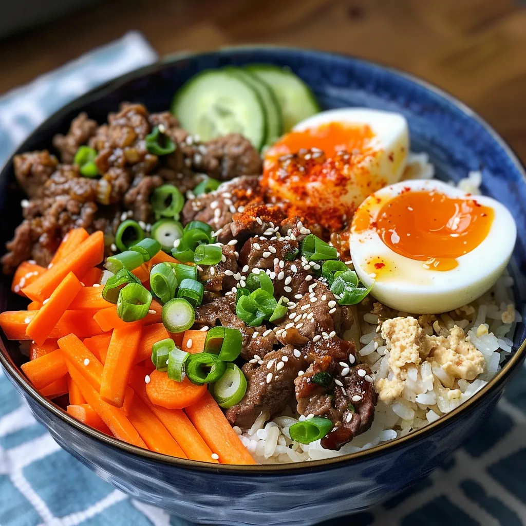 Juicy Korean beef bowl featuring colorful vegetables and perfectly cooked rice in meal prep containers.