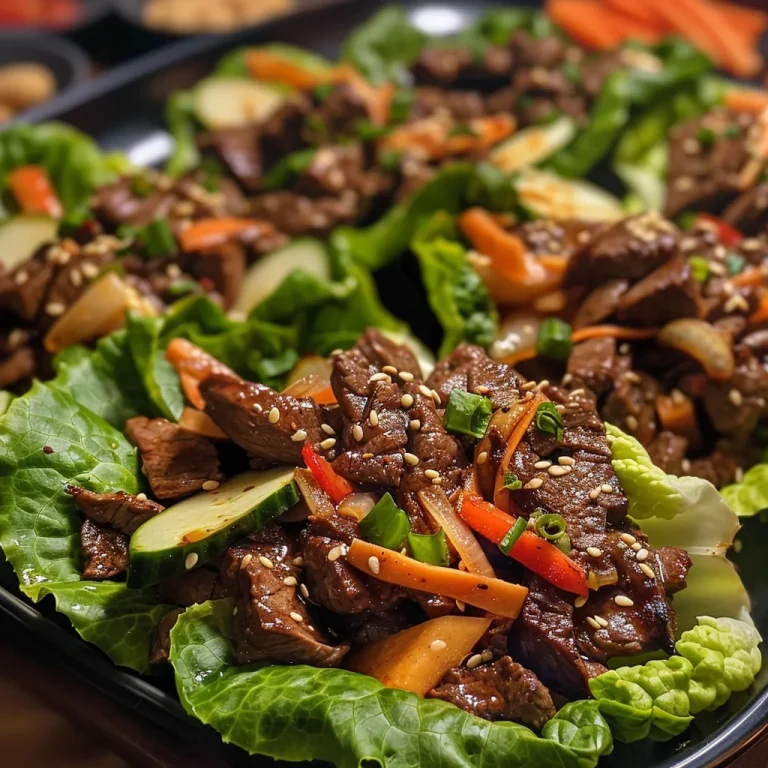 Close-up of Korean Beef Lettuce Wraps with colorful vegetables.