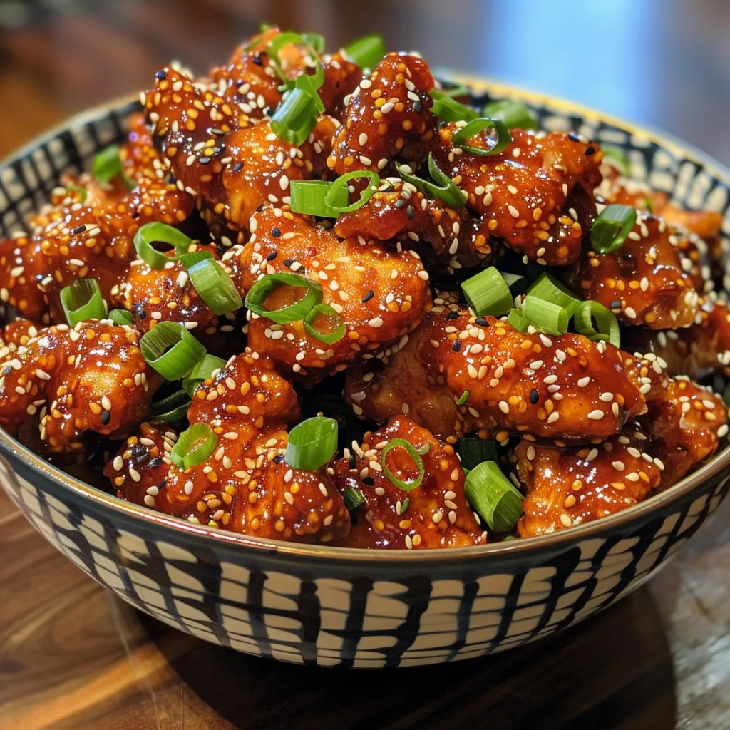 Side view of tender chicken thighs coated in a glossy red chili sauce.