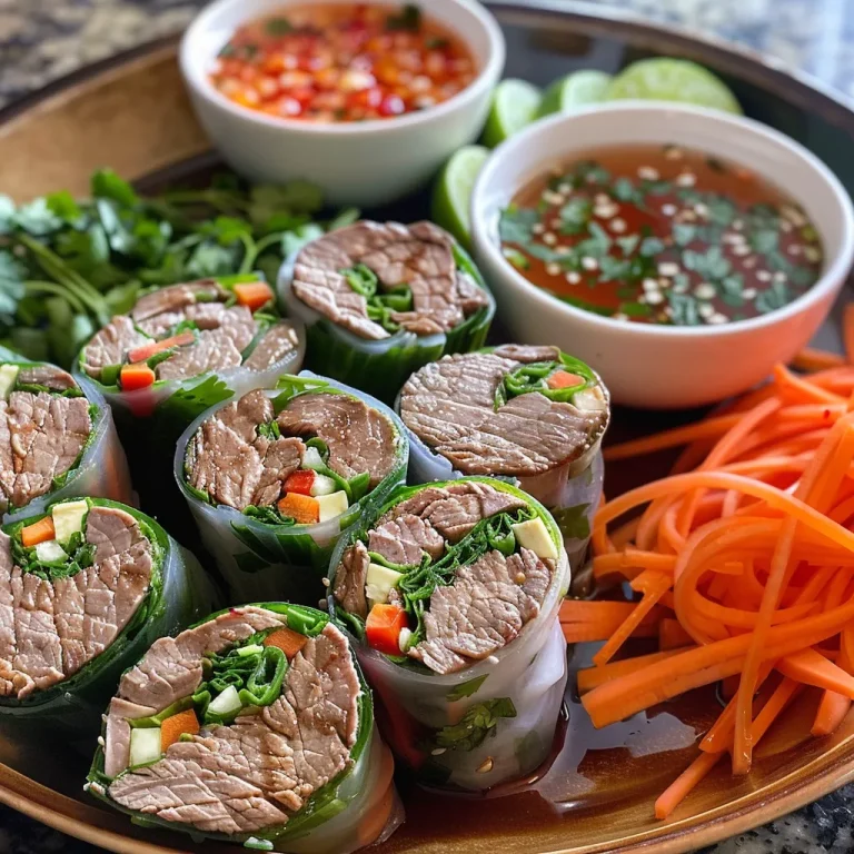Close-up of Thai Basil Beef Rolls filled with vibrant ingredients.